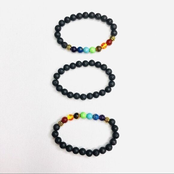 Set of (3) Lava Rock Essential Oil Diffuser Bracelets - Picture 5 of 14